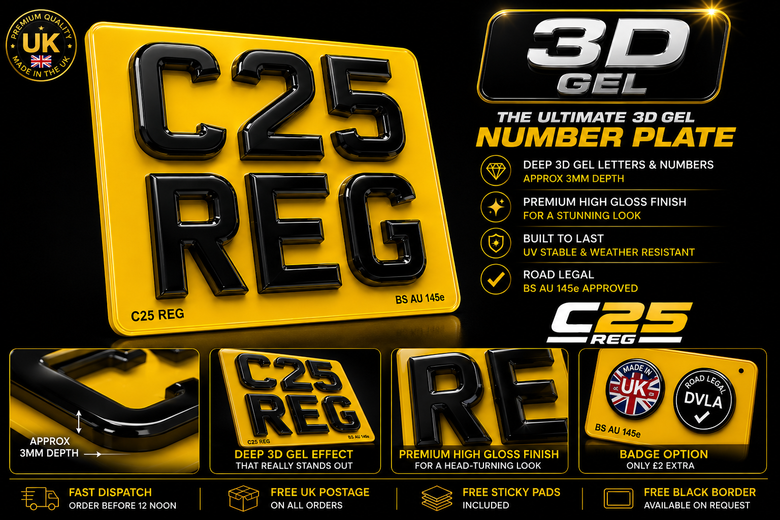 STANDARD 3D GEL MOTORBIKE NUMBER PLATE – UK ROAD LEGAL