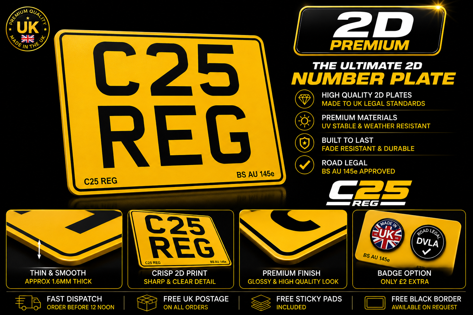 STANDARD MOTORBIKE NUMBER PLATE – UK ROAD LEGAL